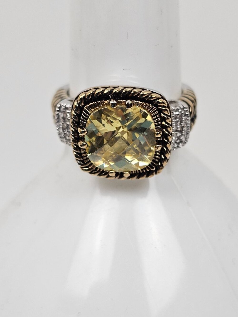 Lia Sophia Lemon Chiffon 2 Tone Gold Silver Ring Yellow CZ Cushion Cut Size 8